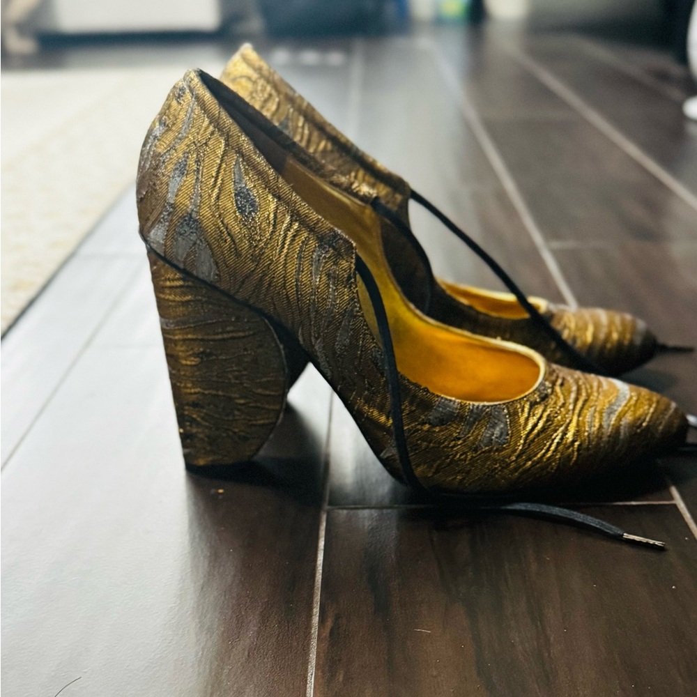 SOLD Dries Van Noten Gold and Black Textured Heels
